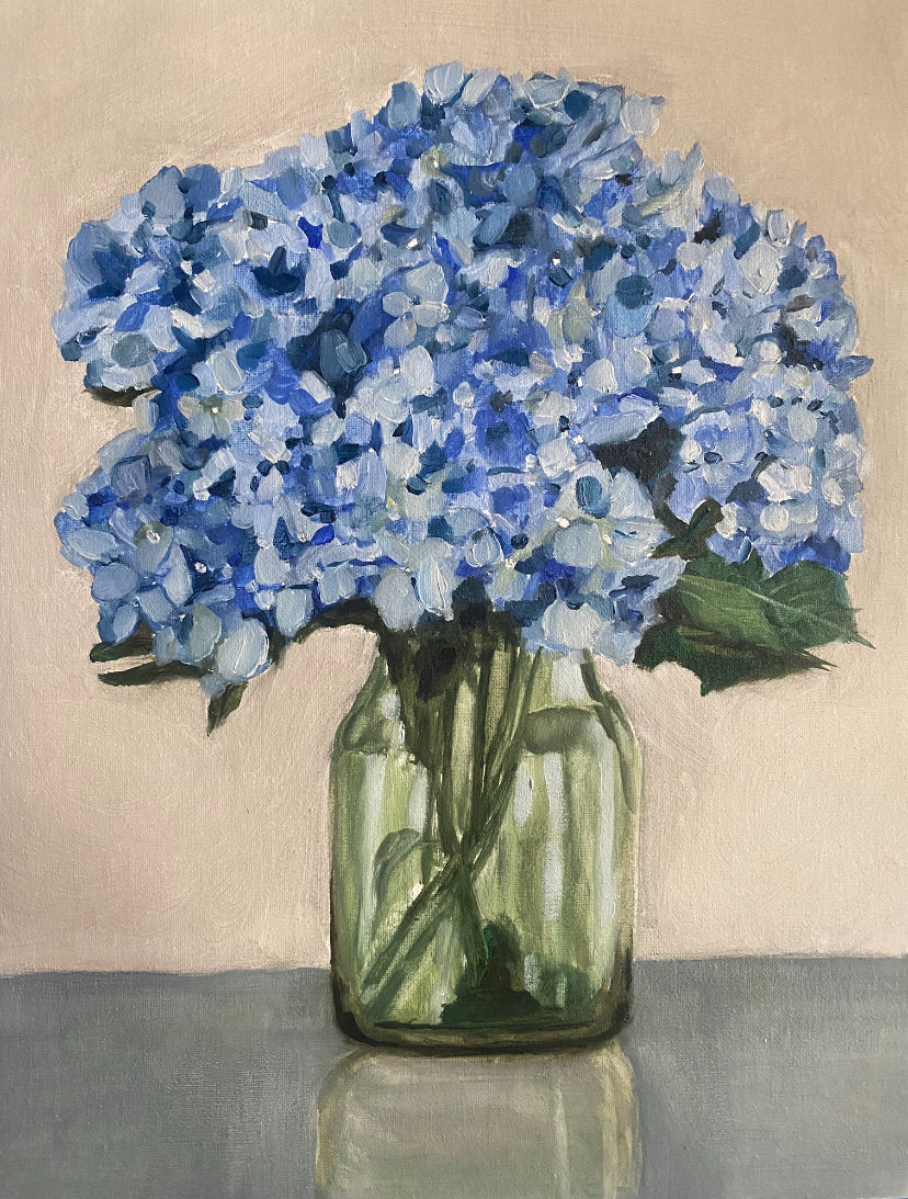Blue Hydrangeas by Adora Rose Horton, oil painting on canvas.